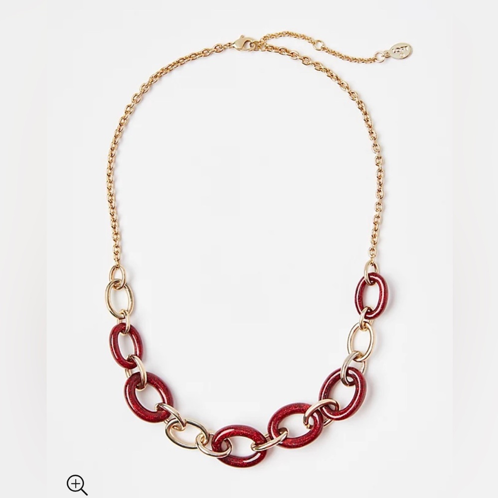LOFT Red Glitter Statement Necklace